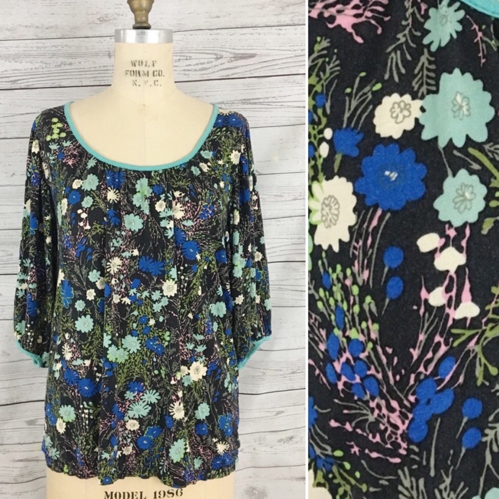 Anthropologie RicRac floral silk blend peasant top - Picture 1 of 7